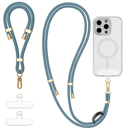 4-IN-1 Phone Lanyard Crossbody & Wrist Strap Kit with 2 Pack Tabs - color: Teal Blue