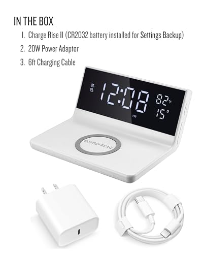 Soundfreaq Charge Rise II, SFQ-20: Digital Alarm Clock, with Fast USB Charger and Wireless Charger (White, Home) - color: White