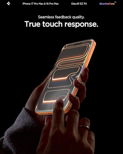 Spigen Screen Protector for iPhone 17 Pro Max, 16 Pro Max | GlasTR EZ Fit, AluminaCore Aluminum-enhanced 10H+ tempered glass, Auto-align tray, 100% clarity, Case-friendly, 2 Pack - size: iPhone 17 Pro Max / iPhone 16 Pro Max