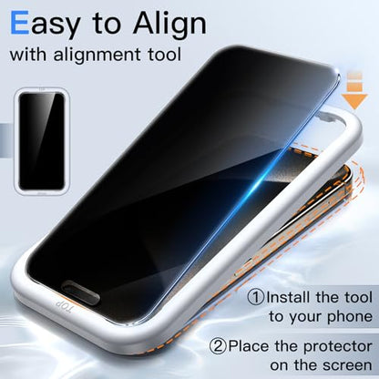 JETech 360° Privacy Screen Protector for iPhone 15 Pro Max, 2-Pack - size: iPhone 15 Pro Max