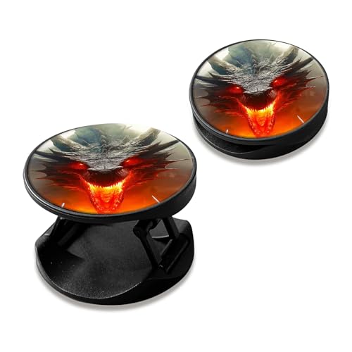2 Pack Cell Phone Grip with Expanding Kickstand, Grey Flame Dragon - color: Grey Flame Dragon