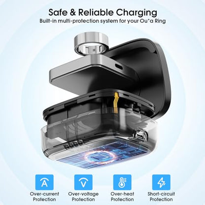 Charging Case Compatible with Oura Ring Gen 5/4/3 Official Charger, Portable Wireless Charging Box with 1000mAh Capacity, Fits All Ring Sizes, 30-Day Runtime (Official Charger Not Included) - color: Black