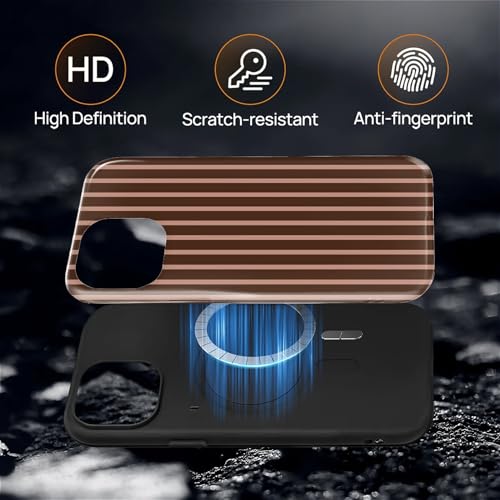 Magnetic for iPhone 14 Plus Case,[Compatible with Magsafe] Dual Layer Protective Heavy Duty Shockproof Rugged Drop Protection Bumper Hybrid Case- Aesthetic Striped Brown - color: Aesthetic Striped Brown, size: iPhone 14 Plus