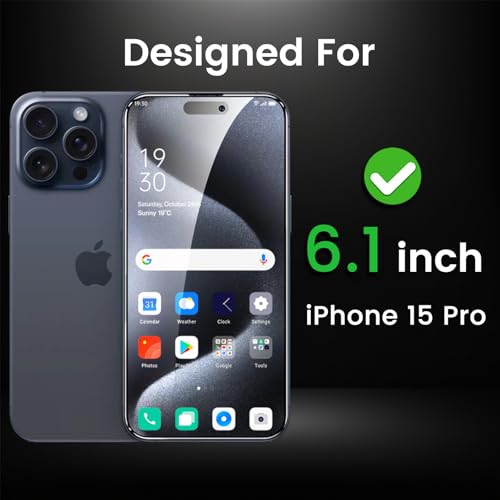 Romkasi 4 Pack Privacy Screen Protector for iPhone 15 Pro 6.1 Inch with 4 Pack Camera Lens Protector, Anti Spy Tempered Glass Film, Anti-Scratch, Touch Sensitive, Case Friendly - color: iPhone 15 Pro