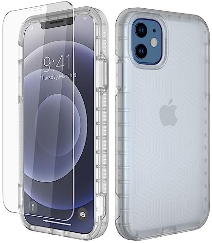 Diverbox for iPhone 12 case [Shockproof] [Dropproof] [Tempered Glass Screen Protector],Heavy Duty Protection Phone Case Cover for Apple iPhone 12 (Turquoise -2in1) - color: Clear-2in1