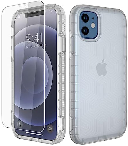 Diverbox for iPhone 12 case [Shockproof] [Dropproof] [Tempered Glass Screen Protector],Heavy Duty Protection Phone Case Cover for Apple iPhone 12 (Turquoise -2in1) - color: Clear-2in1