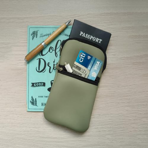 Tainada Neoprene 2-Zip Phone Pouch w/Crossbody, Neck Lanyard (Olive Green) | For Men/Women; Water-resistant neoprene material, shockproof, lightweight; Compatible with most of smartphones - color: Olive Green