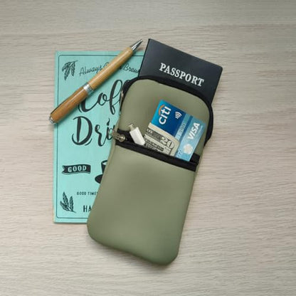 Tainada Neoprene 2-Zip Phone Pouch w/Crossbody, Neck Lanyard (Olive Green) | For Men/Women; Water-resistant neoprene material, shockproof, lightweight; Compatible with most of smartphones - color: Olive Green