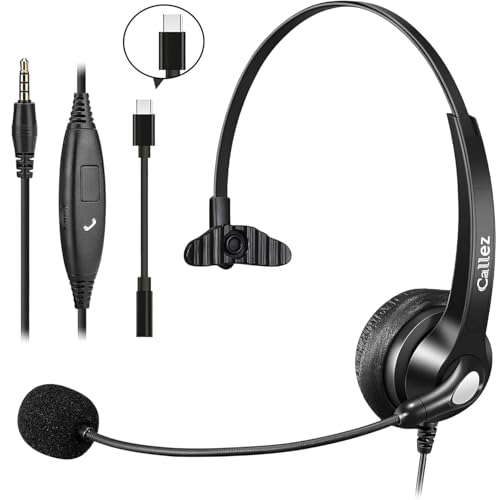Callez 3.5mm Jack Cell Phone Headset with Microphone Noise Cancelling - color: Gray-Monaural