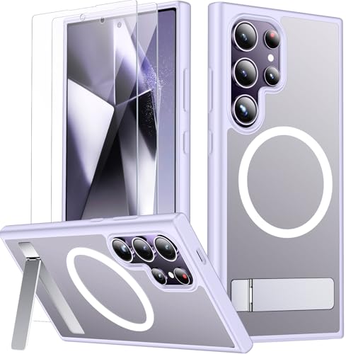SPIDERCASE for Samsung Galaxy S24 Ultra Case, with Invisible Kickstand, Magnetic Case [2 pcs Tempered Glass Screen Protectors] Shockproof Slim Case,Light Purple - color: Light Purple