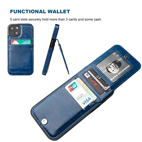 KIHUWEY for iPhone 14 Wallet Case Card Holder Kickstand, Blue - color: Blue