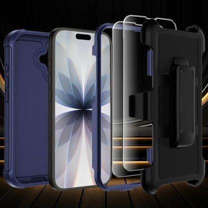 for iPhone 17 Case with Belt Clip Holster & Kickstand,Military Grade Anti-Drop Shockproof Heavy Duty Rugged Cover,w/2X Screen Protectors Tri-Layer Defender Bumper Protective Cases for Apple 17 (Blue) - color: Blue