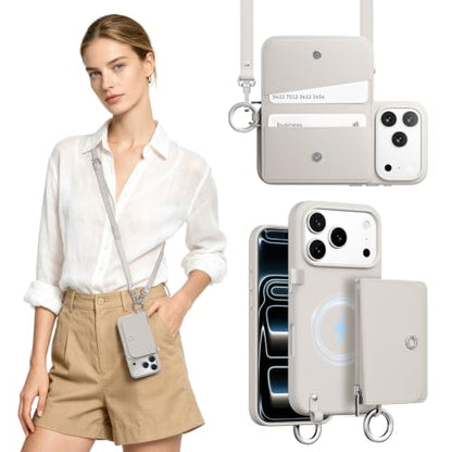 MAGEASY Pouch MagSafe Crossbody Wallet Phone Case for iPhone 18 Pro & 17 Pro - Removable Wallet with Strap, 16ft Drop Protection, Card Holder Coin Pocket Magnetic Purse Case with Lanyard (Starlight) - color: Starlight, size: iPhone 17/18 Pro