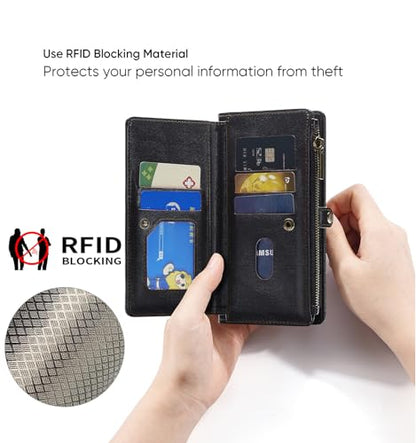 for iPhone 17 Pro Wallet Case, [Compatible with Magsafe] [Magnetic Detachable] [RFID Blocking] PU Leather Case with Card Holder & Crossbody Strap for Women Men, Black - color: Black
