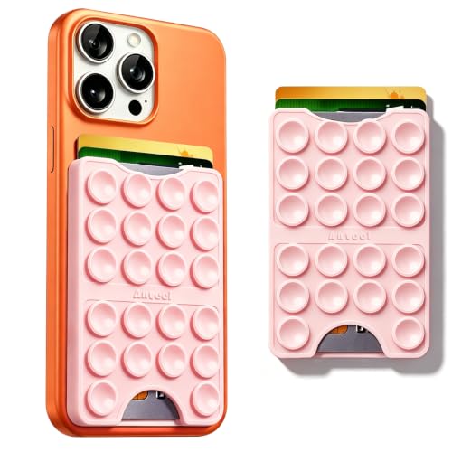 Anteel Silicone Suction Cup Card Holder Suitable for Phone Cases, Phone Wallet Stick to The Back of The Phone, Can Hold Up to 3 Cards, Suitable for Selfies and Videos, 2.28"x3.54" (Chalk Pink) - color: Chalk Pink