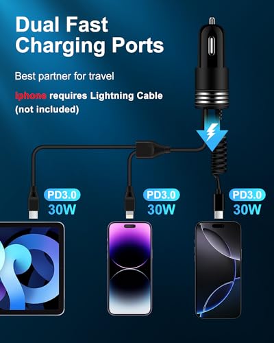 iPhone 16e 17e Car Charger USBC for Apple iPhone 17/16/18 Pro Max/16 Pro/15