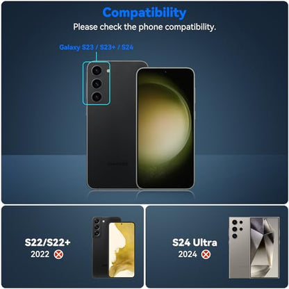 CloudValley [3 Pcs] for Samsung Galaxy S24 / S23 Plus Camera Lens Protector, 9H Tempered Glass + Aluminum Alloy Metal Individual Lens Protective Ring for S24 / S23+ 5G 2023, Black - color: Black