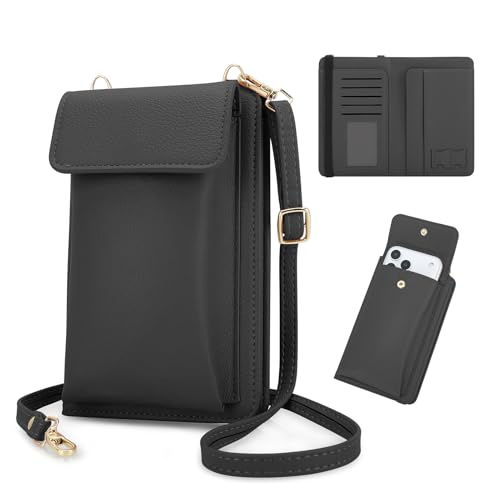 DOB SECHS Leather Passport Wallet Crossbody Phone Bag, RFID Blocking Passport Holder Credit Cards Case for Women - color: Black-2