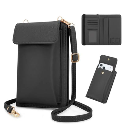 DOB SECHS Leather Passport Wallet Crossbody Phone Bag, RFID Blocking Passport Holder Credit Cards Case for Women - color: Black-2