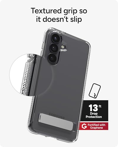 ZAGG Crystal Palace Samsung Galaxy S26 Plus Case with Kickstand - Clear, 13ft Drop Protection, Graphene Reinforced, Crystal Clear Anti-Yellowing Slim Protective Cover - size: Samsung Galaxy S26 Plus, style: Without Snap