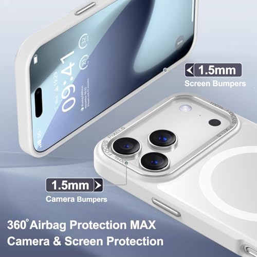Newfuture Magnetic for iPhone 17 Pro Case Matte Shockproof, Frosted White | Military Drop Protection, Slim Matte Anti-Fingerprint, Compatible with Magsafe, Camera Guard, Translucent Protective Cover - color: Frosted White, size: iPhone 17 Pro 6.3 inch