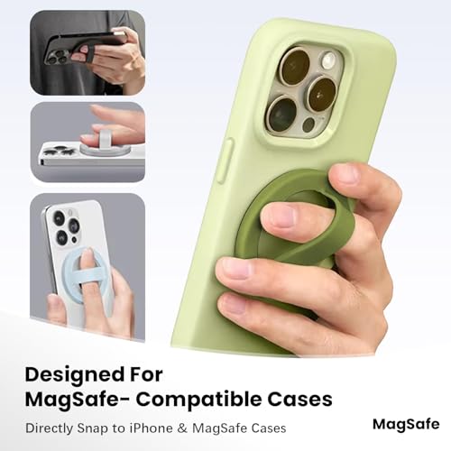 Magnetic Silicone Ring Grip Phone Holder, Loop Grip Phone Holder,Magnetic Phone Loop,Magsafe Phone Grip,Compatible with Magsafe for iPhone 16/15/14/13/12 Series (Wasabi Green) - color: Wasabi Green