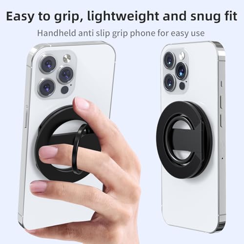 RESPECTED BRO-Magnetic-Phone-Ring-Holder with Dual Rings, Compatible with iPhone 17/16/15/14/13/12, Multifunctional Stand for Desk, Office, Gym, Kitchen & All Metal Surfaces, Finger Loop Grip (Black) - color: Black