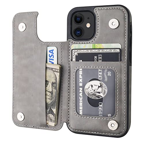 ONETOP for iPhone 12 Mini Wallet Case with Card Holder,Gray - color: Gray