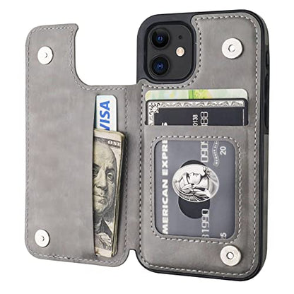ONETOP for iPhone 12 Mini Wallet Case with Card Holder,Gray - color: Gray