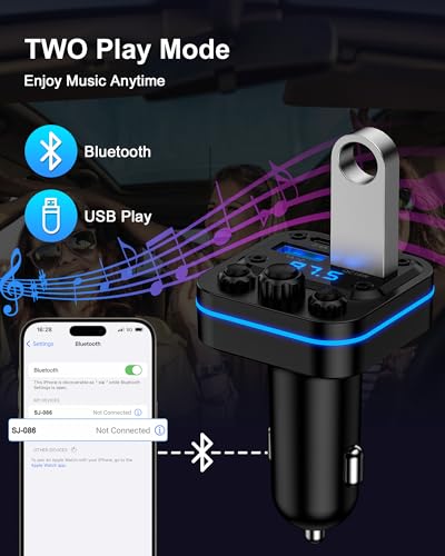 Bluetooth Fm Transmitter for Car, Fast Charging, Blue Tooth 5.4 Car Charger - color: Car Charger Transmitter