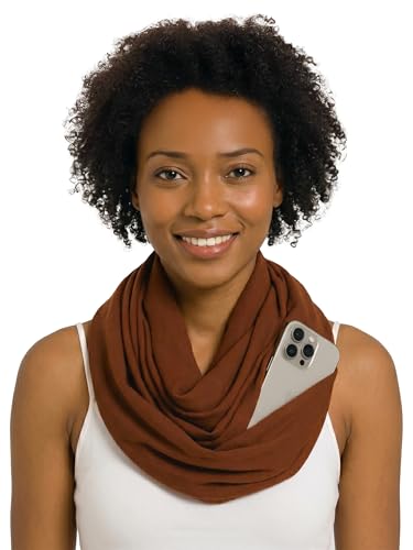 Pop Fashion Solid Color Hidden Zipper Pocket Scarf - Fashion Scarf for Women - All Seasons - color: Brown