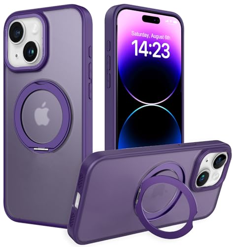 IYH 360° Rotatable Magnetic Case for iPhone 13,iPhone 14, Military-Grade Shockproof Phone Cover with Matte Translucent Back(Purple) - color: Purple, size: For iPhone 13/14