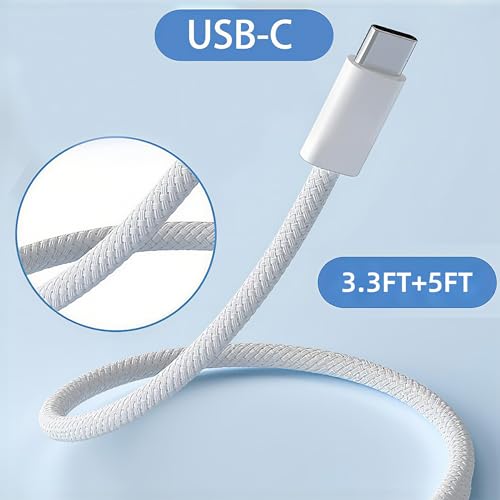USB C to USB C Cable(2 Pack)，Type-C 60W Fast Charging Cable, Nylon Braided, for Home/Office/Travel, Compatible with iPhone 17/16/15, MacBook, Samsung, iPad, Laptop（3.3ft + 5ft）