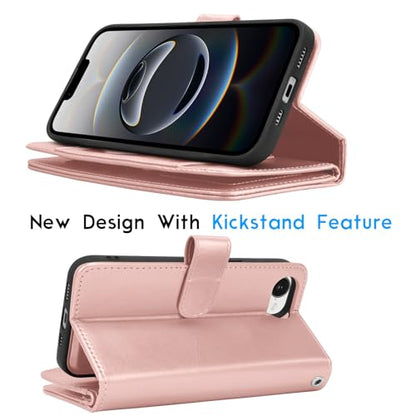 Tekcoo Wallet Case Compatible with iPhone 16E 2025 (6.1 inch) Luxury ID Cash Credit Card Slots Holder [Detachable Magnetic Hard Case] Carrying Pouch Folio Flip PU Leather Cover [Rose Gold] - color: Rose Gold, size: 16E 2025