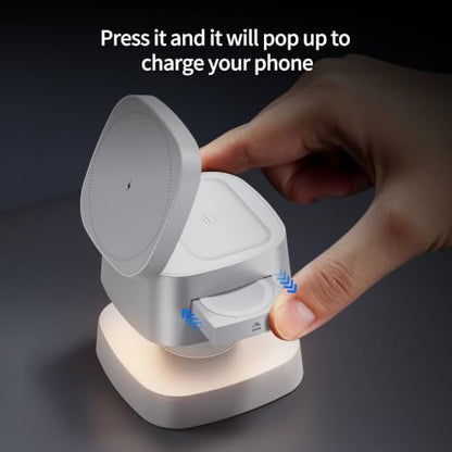 4 in 1 Magnetic Wireless Charging Station,15W Fast Charging with Adjustable Night Light,3 in 1 Wireless Charging Station for iPhone 17/16/15/14/13/12/11 Pro Max & Apple Watch,AirPods (White) - color: White