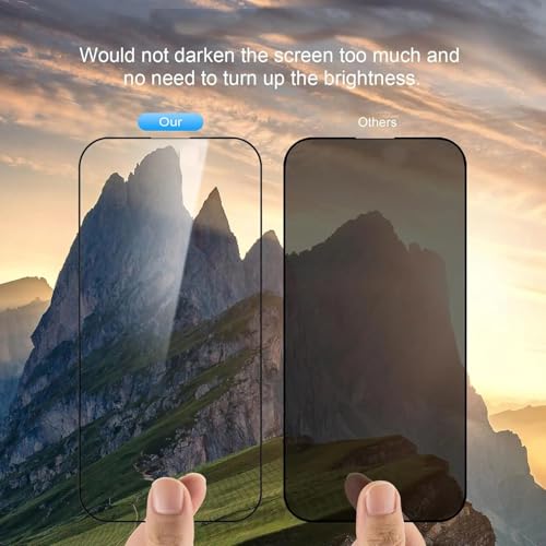 2pc Anti-Spy Screen Protector Privacy Tempered Glass For iPhone 11 12 13 14 15 max plus pro (For iPhone 15 Pro Max), Gray