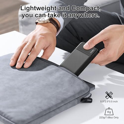AsperX 10000mAh Slim Portable Charger, USB C Battery Pack Power Bank - color: black