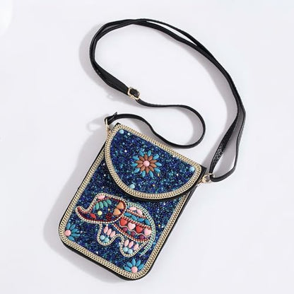 Women's Mobile Phone Bag, Cellphone Pouch, Retro Beads Shoulder Bag, Handcrafted Embellished Clutch Purse, Beaded Design - color: 13b