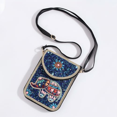 Women's Mobile Phone Bag, Cellphone Pouch, Retro Beads Shoulder Bag, Handcrafted Embellished Clutch Purse, Beaded Design - color: 15b