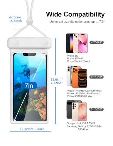 wellhouse Waterproof Phone Pouch, Waterproof Phone Case for iPhone 17 16 15 14 13 Pro Max XS Samsung, IPX8 3D Cellphone Dry Bag Beach Essentials (2 Pack - Duke Green & White7.0, 7 inch) - color: 2 Pack - Duke Green & White7.0"