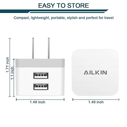 2Pack USB Wall Charger Plug, AILKIN 2.4A Dual Port USB Adapter Power Cube - color: White, style: 2Pack USB Wall Chargers