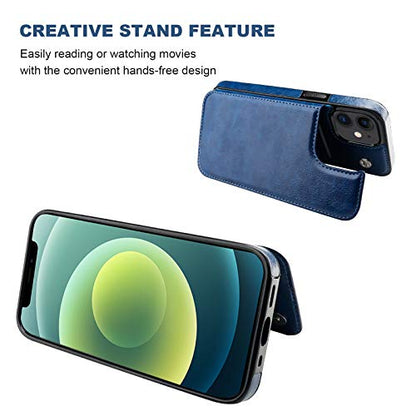 ONETOP for iPhone 12 Mini Wallet Case with Card Holder,Blue - color: Blue