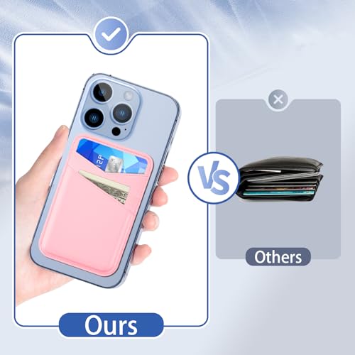 SHANSHUI Magnetic Phone Wallet Compatible with Magsafe, Durble Leather Credit Card Holder for Back of Phone Compatible with iPhone 17/16/15/14/13/12 Series - color: Pink