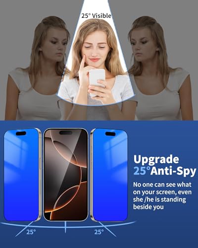 2 Pack for iPhone 16 Pro Privacy Screen Protector 6.3 inch Blue - color: For iphone 16 Pro Blue