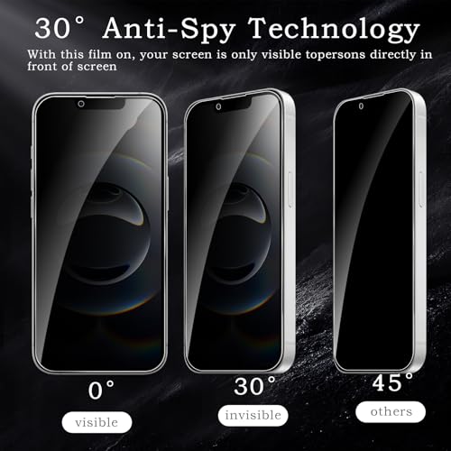Privacy Screen Protector for iPhone 16e/14/13/13 Pro, Shatterproof Tempered Glass Accessories, Anti Spy Tempered Glass Film, Case Friendly Ultra Resistant 9H Hardness Anti-Glare HD Black -3 Pack