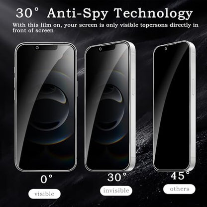 Privacy Screen Protector for iPhone 16e/14/13/13 Pro, Shatterproof Tempered Glass Accessories, Anti Spy Tempered Glass Film, Case Friendly Ultra Resistant 9H Hardness Anti-Glare HD Black -3 Pack