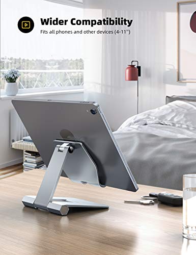 Lamicall Aluminum Metal Adjustable Cell Phone Stand Desk - Heavy Duty Foldable Desktop Phone Holder, for iPhone 17 16 15 14, Plus, Pro, Pro Max, 13 12 Plus, Galaxy S26 25, 4-11'' Sliver - color: Light grey