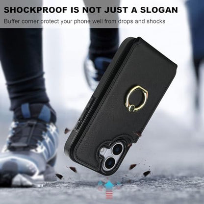 Folosu for iPhone 17 Case Wallet with Card Holder, Finger Ring Cover Black - color: Black