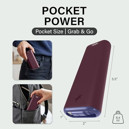 Nimble Champ Stretch Portable Charger with USB-C Cable, 10000mAh Power Bank - color: Dark Cherry