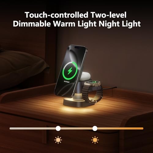 3 in 1 Charging Station with Night Light, 4 in 1 Wireless Charger for Apple - color: Gray
